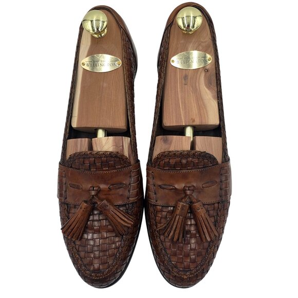Vintage Bragano Cole Haan Brown Leather Woven Tassel Loafers Mens 9N Dress Shoes - Picture 7 of 11